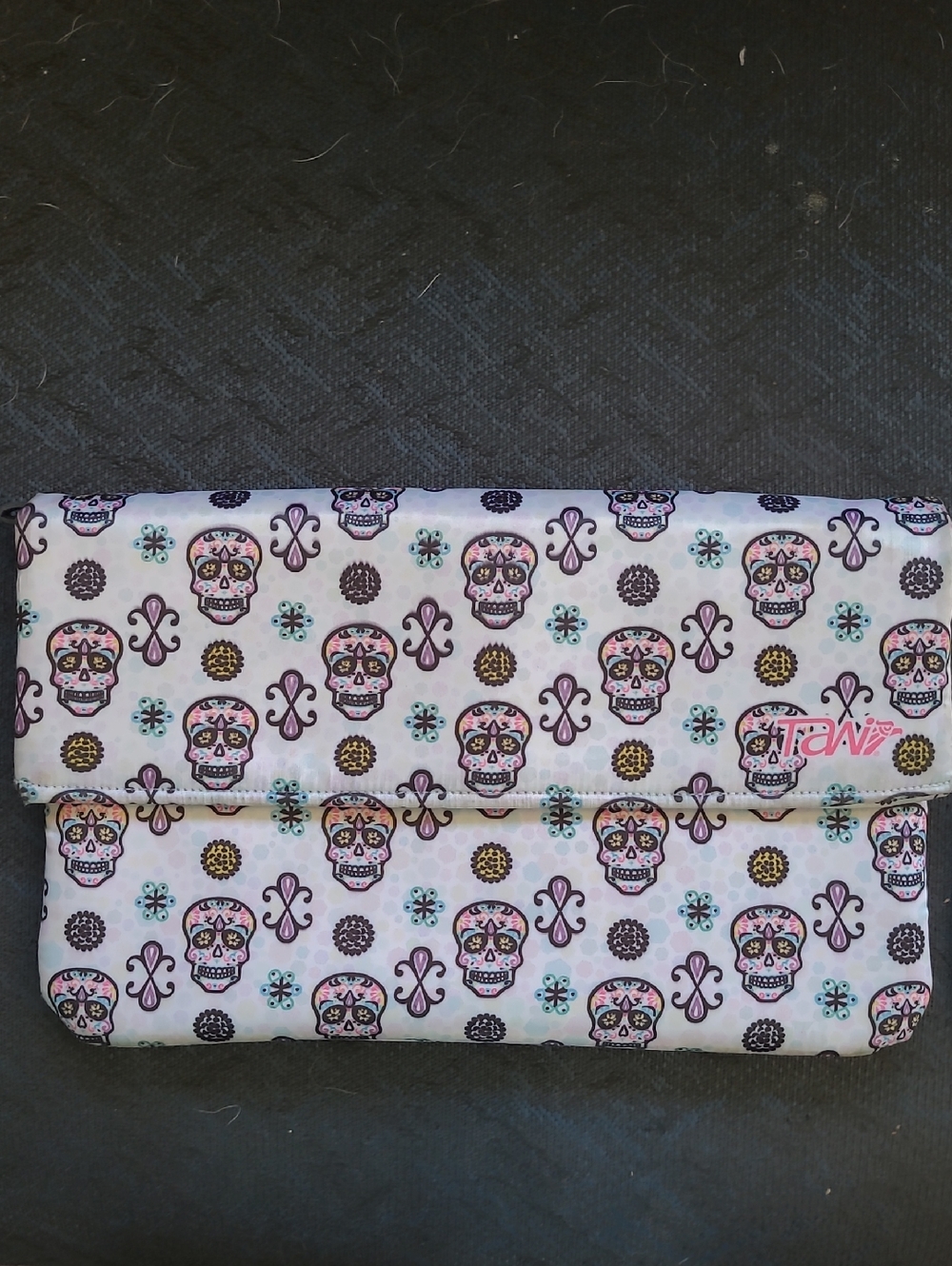 Sugar Skull Fold-Over Clutch/wristlet  in Pink & White. Can Be Made To Crossbody